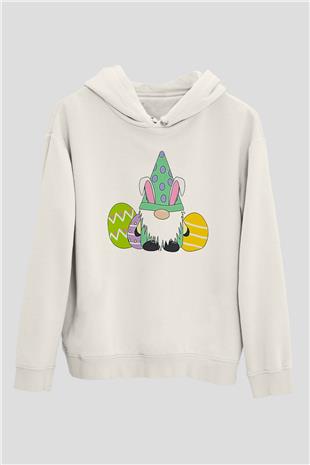 Paskalya Baskılı Beyaz Unisex Kapüşonlu Sweatshirt