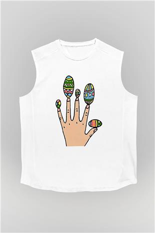 Paskalya Baskılı Beyaz Unisex Kolsuz Tişört - Tshirt