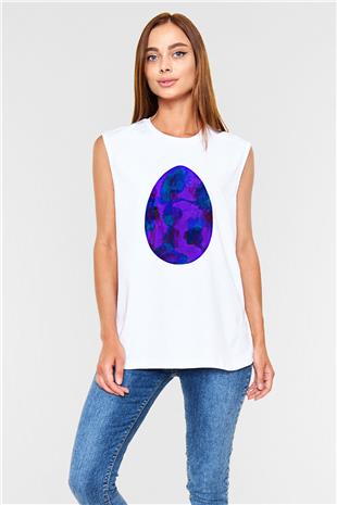Paskalya Baskılı Beyaz Unisex Kolsuz Tişört - Tshirt