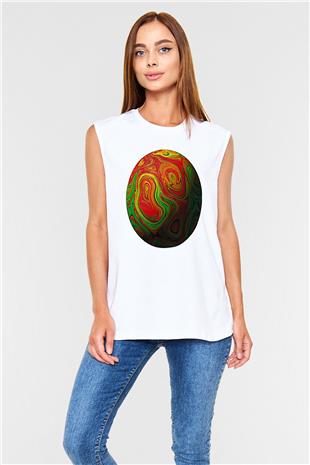 Paskalya Baskılı Beyaz Unisex Kolsuz Tişört - Tshirt
