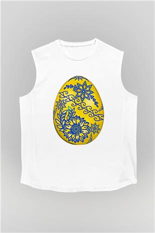 Paskalya Baskılı Beyaz Unisex Kolsuz Tişört - Tshirt