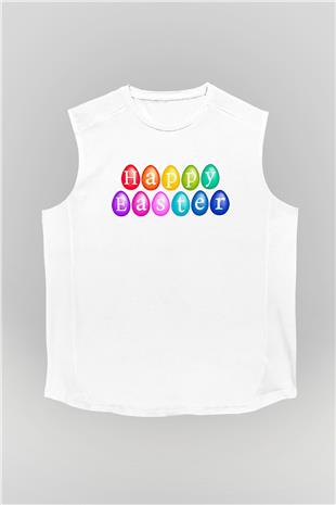 Paskalya Baskılı Beyaz Unisex Kolsuz Tişört - Tshirt
