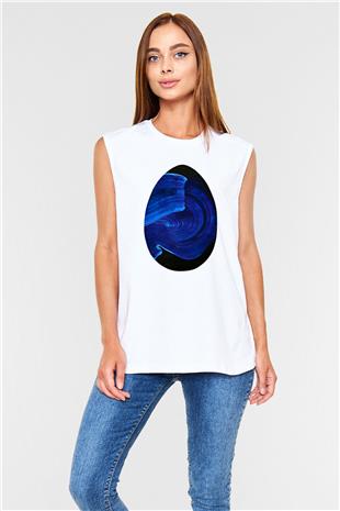 Paskalya Baskılı Beyaz Unisex Kolsuz Tişört - Tshirt
