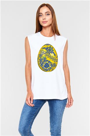 Paskalya Baskılı Beyaz Unisex Kolsuz Tişört - Tshirt