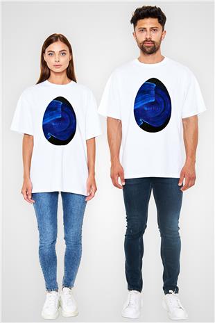 Paskalya Baskılı Beyaz Unisex Oversize Tişört - Tshirt