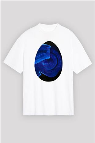 Paskalya Baskılı Beyaz Unisex Oversize Tişört - Tshirt