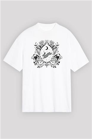 Paskalya Baskılı Beyaz Unisex Oversize Tişört - Tshirt