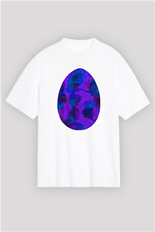 Paskalya Baskılı Beyaz Unisex Oversize Tişört - Tshirt
