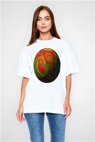 Paskalya Baskılı Beyaz Unisex Oversize Tişört - Tshirt
