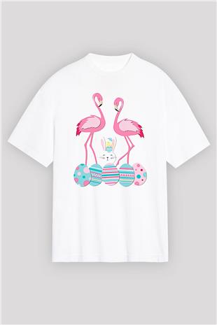 Paskalya Baskılı Beyaz Unisex Oversize Tişört - Tshirt