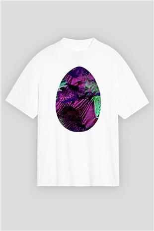 Paskalya Baskılı Beyaz Unisex Oversize Tişört - Tshirt