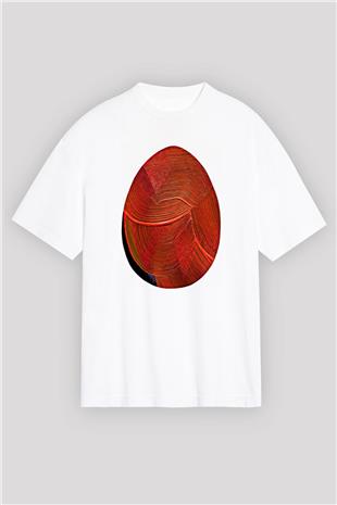 Paskalya Baskılı Beyaz Unisex Oversize Tişört - Tshirt