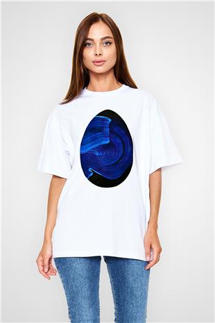 Paskalya Baskılı Beyaz Unisex Oversize Tişört - Tshirt
