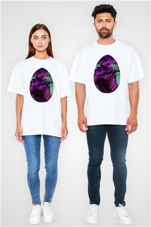 Paskalya Baskılı Beyaz Unisex Oversize Tişört - Tshirt