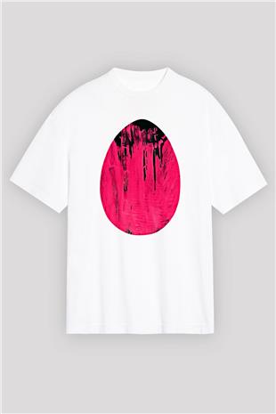 Paskalya Baskılı Beyaz Unisex Oversize Tişört - Tshirt