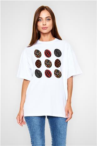 Paskalya Baskılı Beyaz Unisex Oversize Tişört - Tshirt