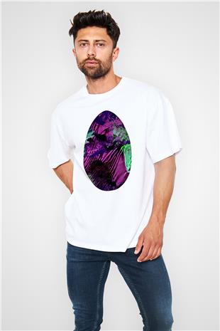 Paskalya Baskılı Beyaz Unisex Oversize Tişört - Tshirt