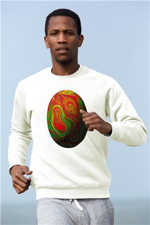 Paskalya Baskılı Beyaz Unisex Sweatshirt