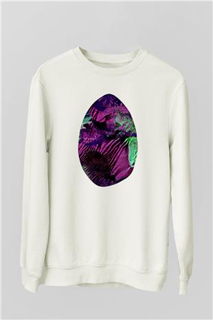 Paskalya Baskılı Beyaz Unisex Sweatshirt