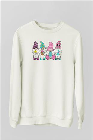 Paskalya Baskılı Beyaz Unisex Sweatshirt