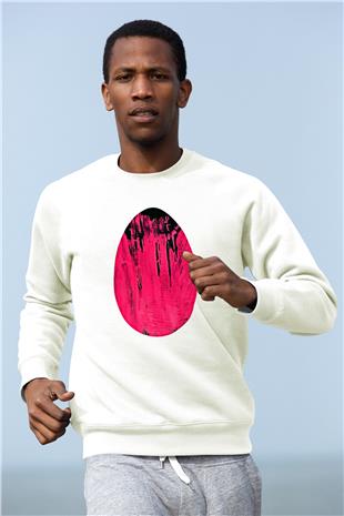 Paskalya Baskılı Beyaz Unisex Sweatshirt