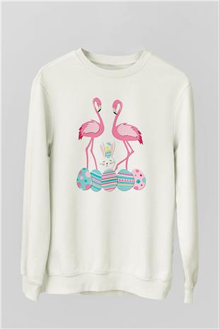 Paskalya Baskılı Beyaz Unisex Sweatshirt