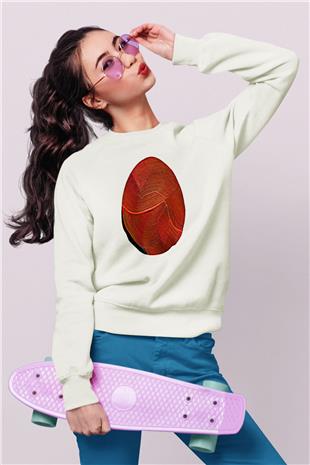 Paskalya Baskılı Beyaz Unisex Sweatshirt