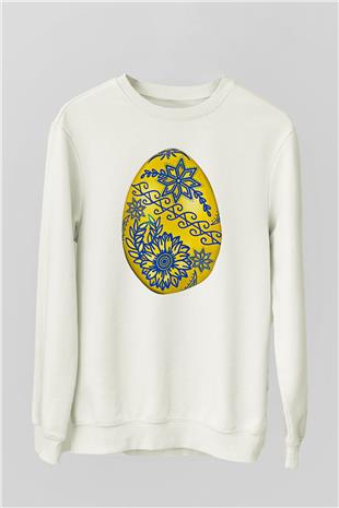 Paskalya Baskılı Beyaz Unisex Sweatshirt