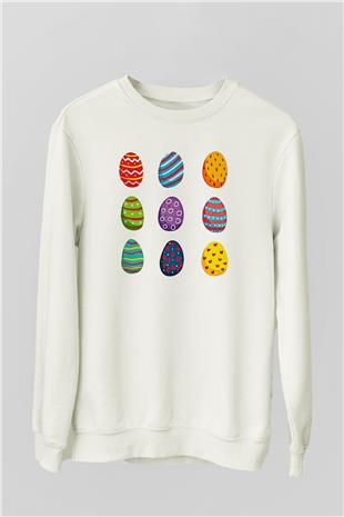 Paskalya Baskılı Beyaz Unisex Sweatshirt