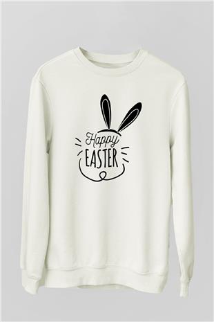 Paskalya Baskılı Beyaz Unisex Sweatshirt