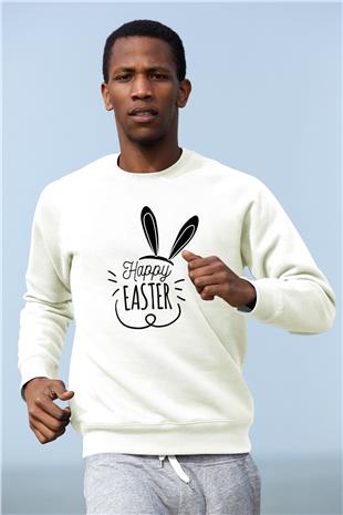Paskalya Baskılı Beyaz Unisex Sweatshirt