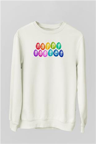 Paskalya Baskılı Beyaz Unisex Sweatshirt