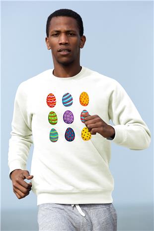Paskalya Baskılı Beyaz Unisex Sweatshirt