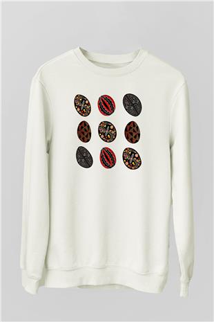 Paskalya Baskılı Beyaz Unisex Sweatshirt