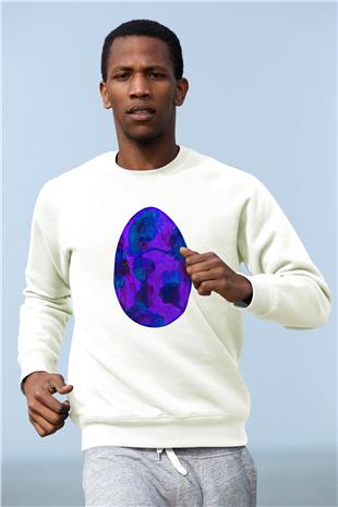 Paskalya Baskılı Beyaz Unisex Sweatshirt