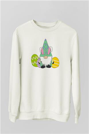Paskalya Baskılı Beyaz Unisex Sweatshirt