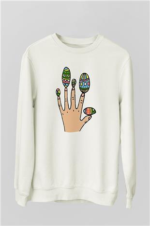 Paskalya Baskılı Beyaz Unisex Sweatshirt