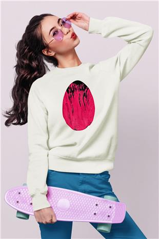 Paskalya Baskılı Beyaz Unisex Sweatshirt