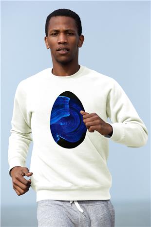 Paskalya Baskılı Beyaz Unisex Sweatshirt
