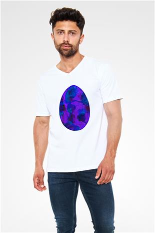 Paskalya Baskılı Beyaz Unisex V Yaka Tişört - Tshirt