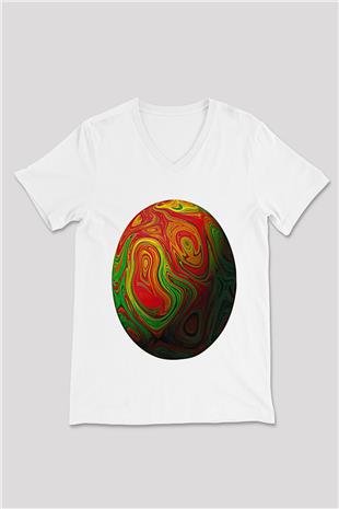 Paskalya Baskılı Beyaz Unisex V Yaka Tişört - Tshirt