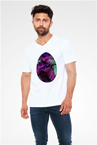 Paskalya Baskılı Beyaz Unisex V Yaka Tişört - Tshirt
