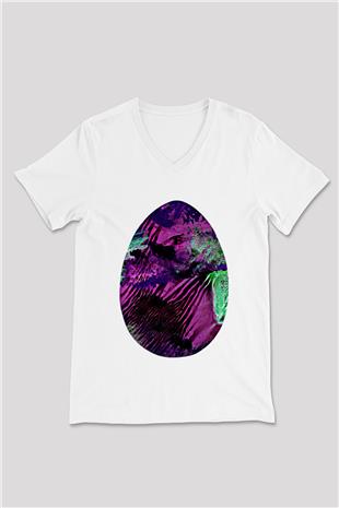 Paskalya Baskılı Beyaz Unisex V Yaka Tişört - Tshirt