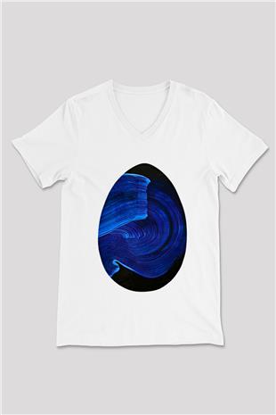 Paskalya Baskılı Beyaz Unisex V Yaka Tişört - Tshirt