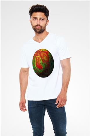 Paskalya Baskılı Beyaz Unisex V Yaka Tişört - Tshirt
