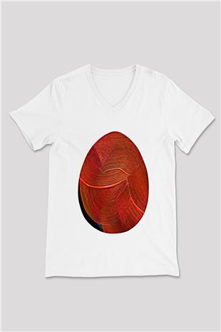 Paskalya Baskılı Beyaz Unisex V Yaka Tişört - Tshirt
