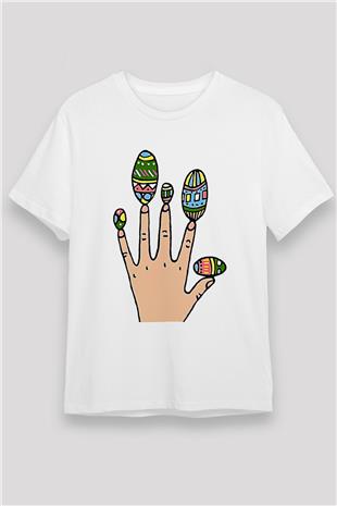 Paskalya Baskılı Unisex Beyaz Tişört - Tshirt