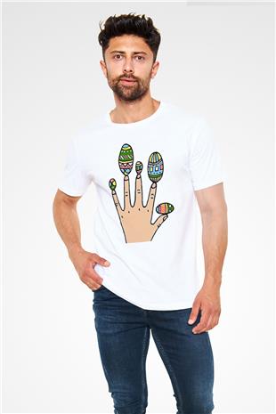 Paskalya Baskılı Unisex Beyaz Tişört - Tshirt
