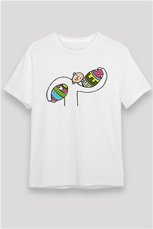 Paskalya Baskılı Unisex Beyaz Tişört - Tshirt