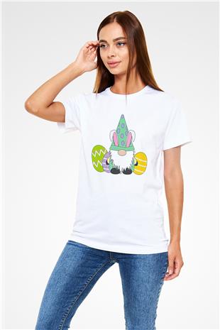 Paskalya Baskılı Unisex Beyaz Tişört - Tshirt